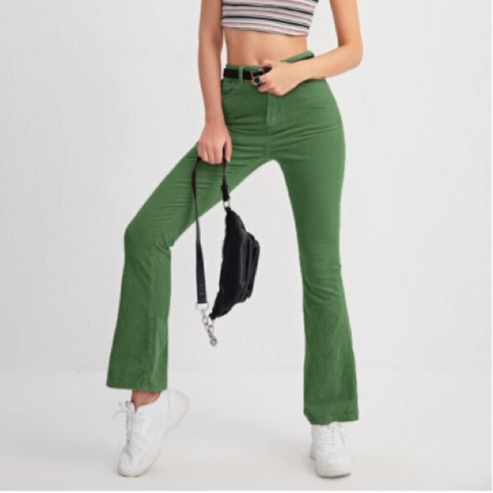 NWT Green High-waist Corduroy Flare Jeans